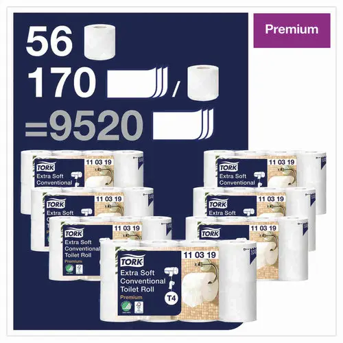 8 Rouleaux de papier toilette extra doux - 3 épaisseurs - Tork