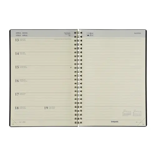 Agenda semainier à spirale - Ligne - 14,8 x 21cm - Noir - Septembre à décembre - BREPOLS