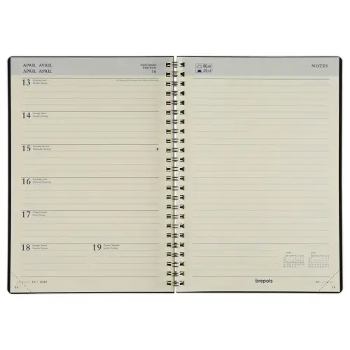 Agenda semainier à spirale - Ligne - 14,8 x 21cm - Noir - Septembre à décembre - BREPOLS