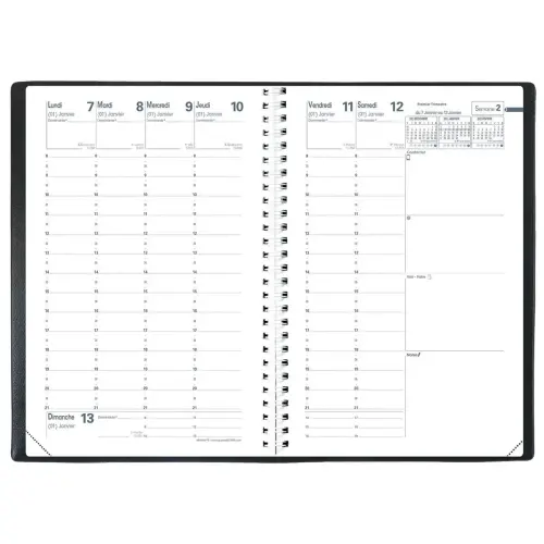 Agenda semainier QuoVadis Club - 16x24cm - noir 