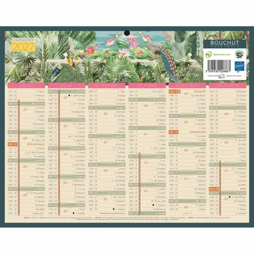 Calendrier de banque 12 mois Exotique - 26.5 x 21 cm - Janvier à décembre - BOUCHUT GRANDREMY