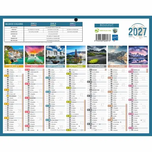 Calendriers banque Planètes 14 mois - 26.5 x 21 cm - Janvier à décembre - BOUCHUT GRANDREMY