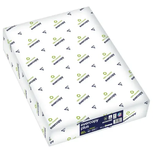 5 Ramettes de 500 feuilles de papier blanc recyclé + A3 80g - EVERCOPY