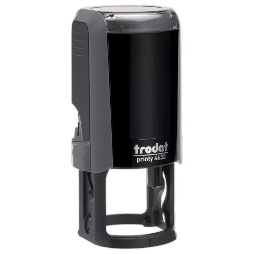 Timbre Printy personnalisable 4630 - Bo&icirc;tier gris - Encre noire - &Oslash;30 mm - 6 lignes max. 