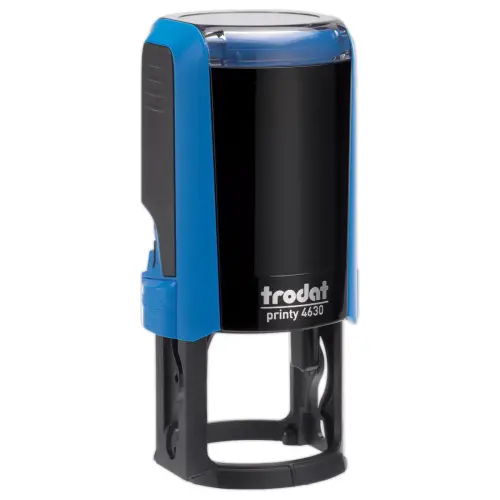Timbre Printy personnalisable 4630 - Bo&icirc;tier bleu - Encre noire - &Oslash;30 mm - 6 lignes max. 