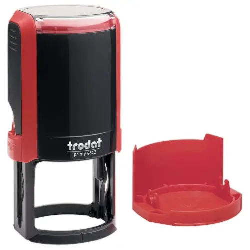 Timbre personnalisable Printy 4642 - Boîtier rouge - Encre noire - Ø42 mm - 8 lignes max.