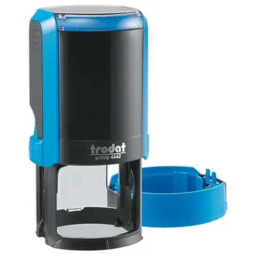 Timbre personnalisable Printy 4642 - Bo&icirc;tier bleu - Encre noire - &Oslash;42 mm - 8 lignes max. 