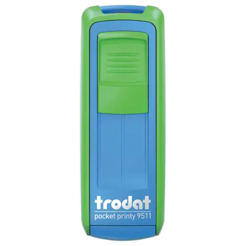 Timbre mobile personnalisable Printy 9511 - Bo&icirc;tier vert/bleu - Encre noire - 38 x 14 mm - 4 lignes max 