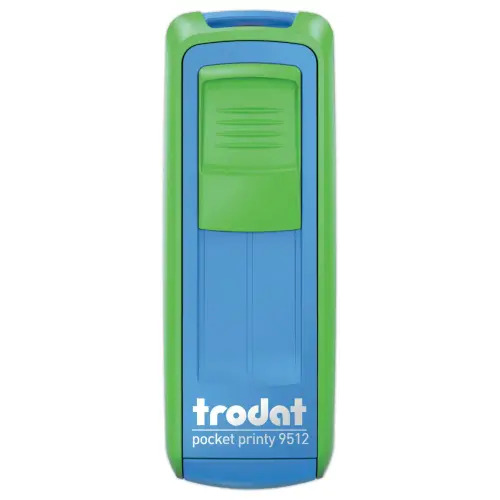 Timbre mobile personnalisable Printy 9512 - Bo&icirc;tier vert/bleu - Encre noire - 47 x 18 mm - 5 lignes max 