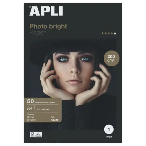 50 Feuilles de papier photo APLI Photobright format A4 200 g brillant