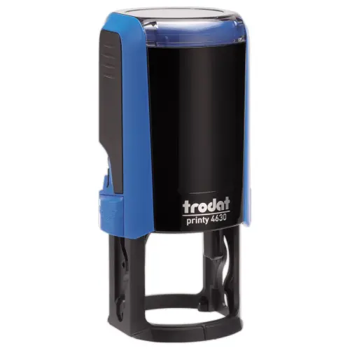Timbre Printy personnalisable 4630 - Boîtier bleu - Encre bleue - Ø30 mm - 6 lignes max.
