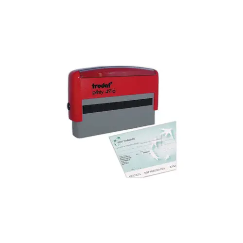Timbre Printy personnalisable 4916 - Encre rouge - Boîtier rouge - 70 x 10 mm - 2 lignes max.