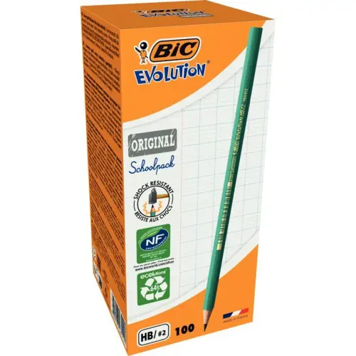 Crayon graphite en r&eacute;sine HB BIC EVOLUTION - sans gomme - mine HB - corps hexagonal - noir - Lot de 100 