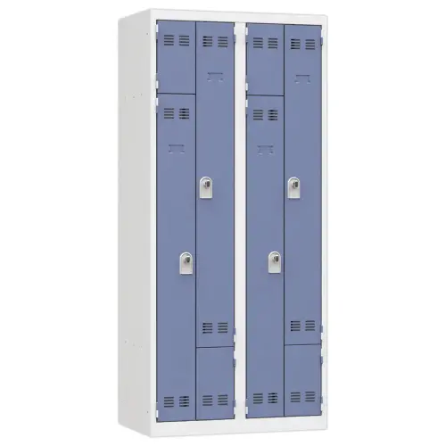 Vestiaire gain de place porte en L 2 colonnes - 4 utilisateurs - Bleu