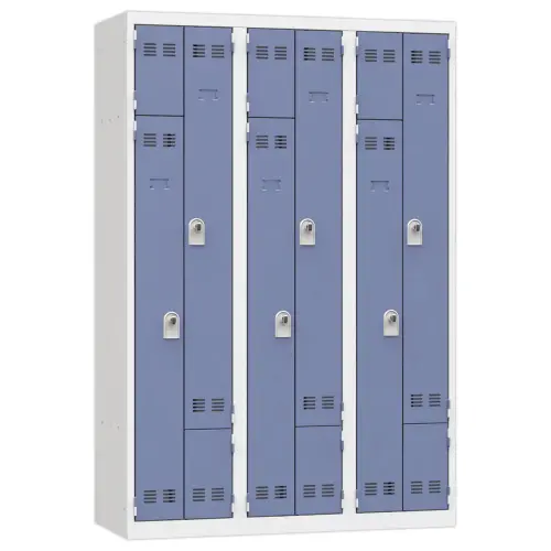 Vestiaire gain de place porte en L 3 colonnes - 6 utilisateurs - Bleu
