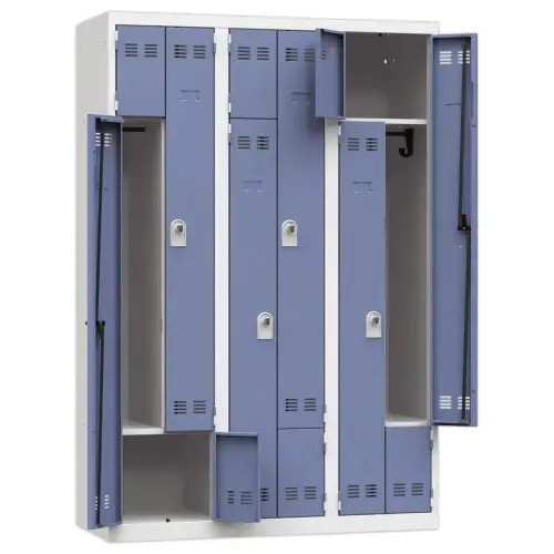 Vestiaire gain de place porte en L 3 colonnes - 6 utilisateurs - Bleu