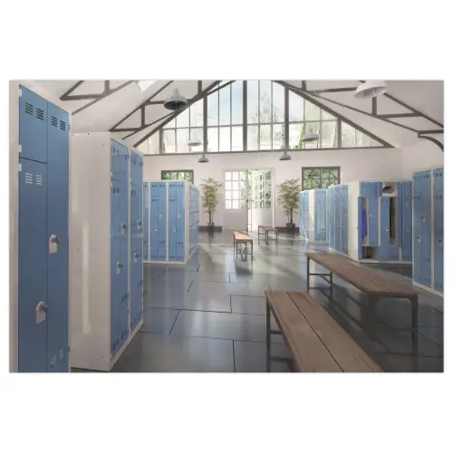 Vestiaire gain de place porte en L 3 colonnes - 6 utilisateurs - Bleu