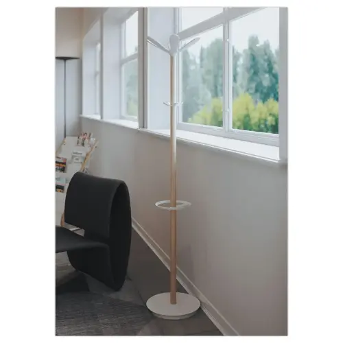 Porte-manteau - 10 pat&egrave;res + porte-parapluie - Bois et m&eacute;tal blanc - ALBA 