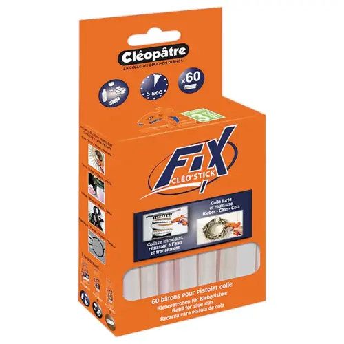 Colle b&acirc;ton transparente &Oslash;7 mm Cl&eacute;op&acirc;tre pour pistolet - lot de 60 