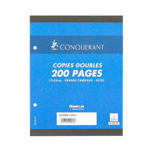 Feuille mobile double perfor&eacute;e CONQUERANT - 17X22cm - SEYES 90g - lot de 200 