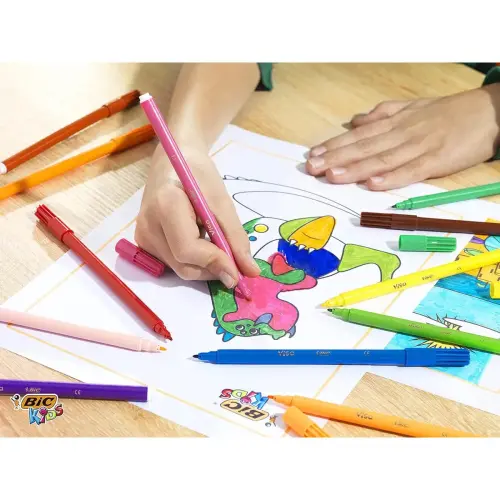 Feutre de coloriage BIC VISA pointe fine - encre lavable - coloris assortis - lot de 12