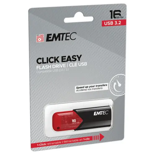 Cl&eacute; USB Click Easy 3,2 Gen1 - 16 Go - Rouge - Emtec 