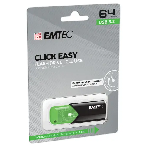 Cl&eacute; USB 3.2 Click Easy Gen1 -  64 Go - Vert - Emtec 