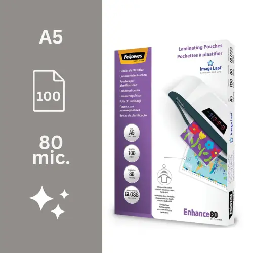 100 Pochettes de plastification ImageLast A5 - 80 microns - Fellowes