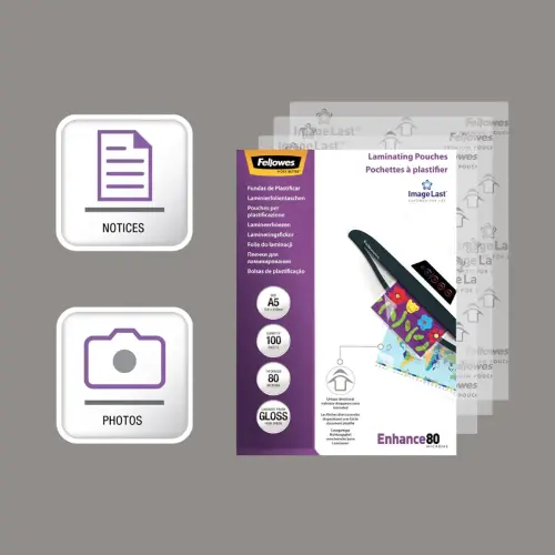 100 Pochettes de plastification ImageLast A5 - 80 microns - Fellowes