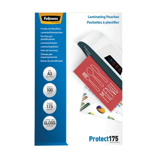 100 Pochettes de plastification brillantes - A3 - 175&micro; - Fellowes 
