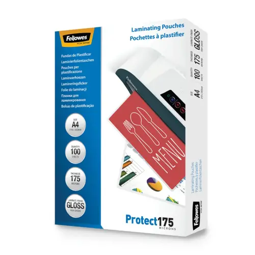 100 Pochettes de plastification brillantes - A4 - 175µ - Fellowes