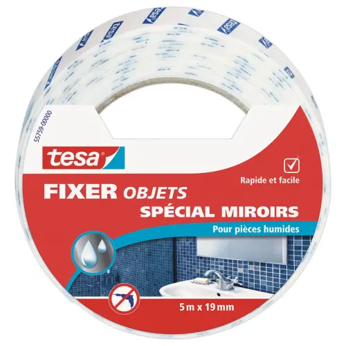 Rouleau de ruban double-face - Spécial miroirs - 5 m x 19 mm - Tesa
