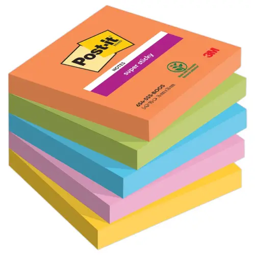 5 Notes Super Sticky Collection Boost - 76 x 76 mm - 90 feuilles - POST IT