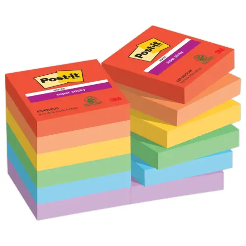 12 Notes Super Sticky Collection Playful,47,6 x 47,6 mm, 90 feuilles