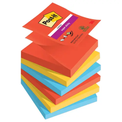 6 Blocs Z-Notes Super Sticky Playful - 76 x 76 mm - 90 feuilles - Post-It 