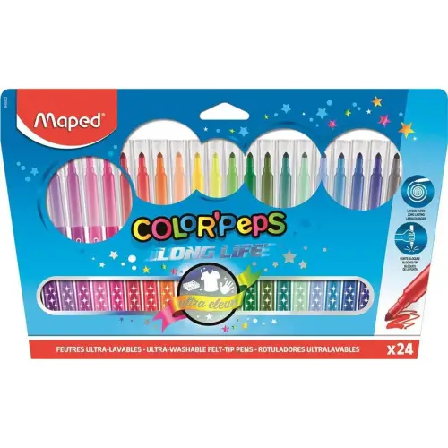 Feutre de coloriage MAPED COLORPEPS pointe moyenne - encre lavable - coloris assortis - lot de 24