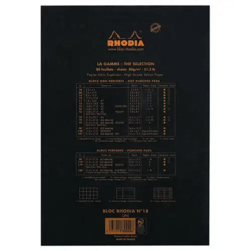 Bloc-notes A4 - Noir - 80 feuilles - RHODIA