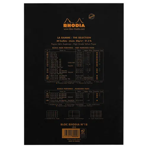 Bloc-notes A4 - Noir - 80 feuilles - RHODIA