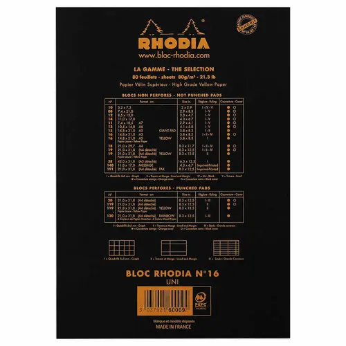 Bloc-notes A5 - Noir - 80 feuilles - RHODIA