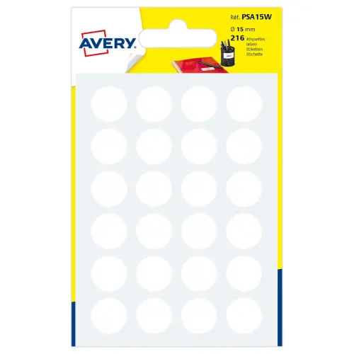 Sachet de 216 pastilles blanches autocollantes diam 15 mm