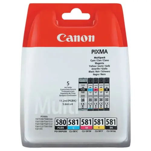 5 Pack cartouches CANON PG-580 / CLI-581noire et couleurs 
