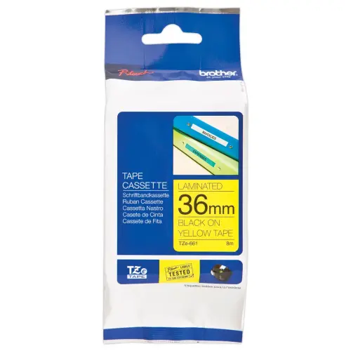 Ruban pour titreuse BROTHER TZE 661 36mm jaune impression noir