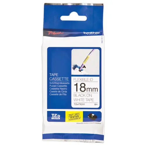 Ruban lamin&eacute; flexible TZe-FX241 largeur 18mm blanc impression noire 