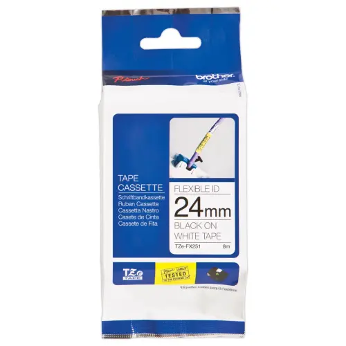 Ruban lamin&eacute; flexible TZe-FX251 largeur 24mm blanc impression noire 