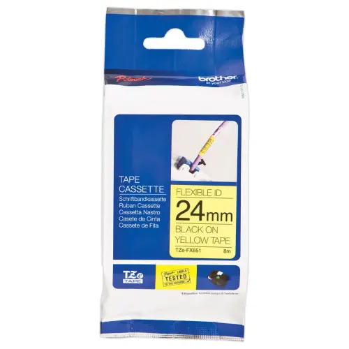 Ruban lamin&eacute; flexible TZe-FX651 largeur 24mm jaune impression noire 