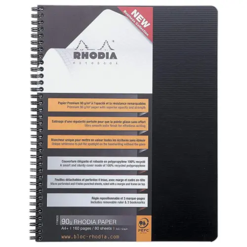 Cahier polypropyl&egrave;ne - 160 pages - A4+ 5x5 - noir - RHODIA 