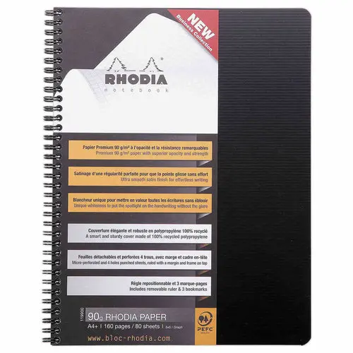 Cahier polypropyl&egrave;ne - 160 pages - A4+ 5x5 - noir - RHODIA 