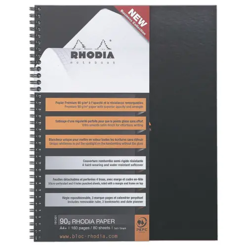 Cahier couverture carton 160 pages A4+5x5. Noir