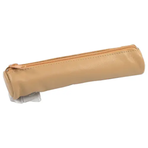 Trousse ronde mini en cuir camel Havane