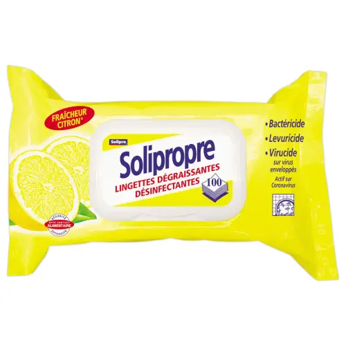 paquet de100 lingettes dégraissantes désinfectantes Solipropre- Citron